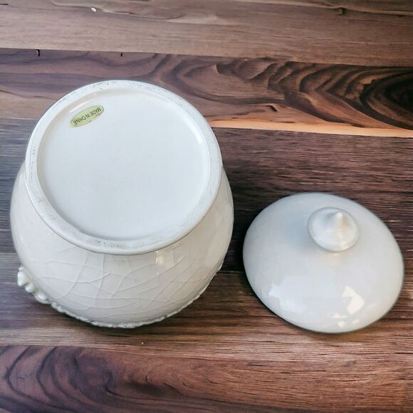 Fall Leaf Embossed Porcelain Crackle Glaze Small Covered Dish Storage Vanity Jar - Picture 9 of 10